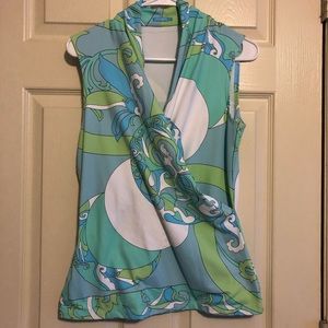 J. McLaughlin Blue and Green Patterned Blouse